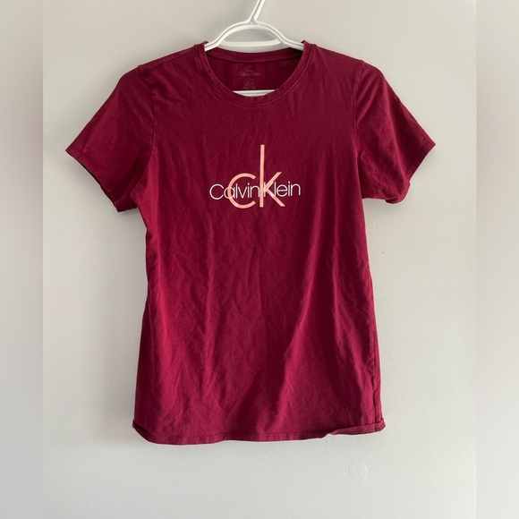 Calvin Klein Logo Graphic T-Shirt Burgundy Women’s Medium - Picture 2 of 6